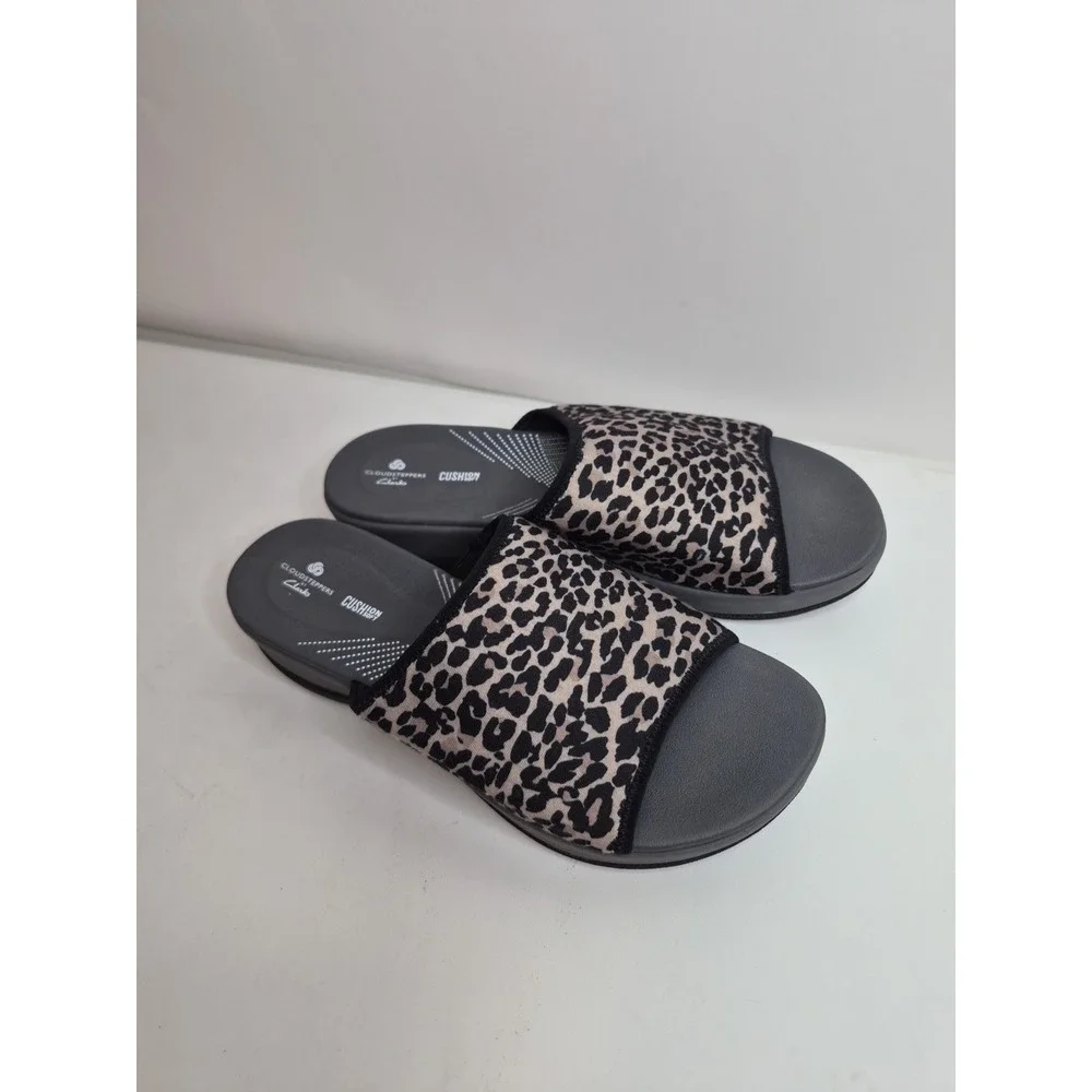 Cloudsteppers by Clarks Sandals Womens 8 M Slide Leopard Print Wedge Black Gray‎